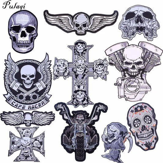 Punk Skull Large Embroidered Biker Patch – Big Wings Back Badge for Jacket