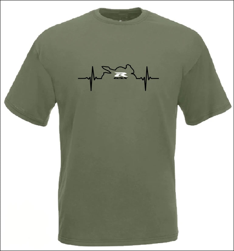 Motorcycle Heartbeat Print Men's T-Shirt – Biker Short Sleeve Tee