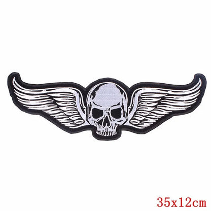Punk Skull Large Embroidered Biker Patch – Big Wings Back Badge for Jacket
