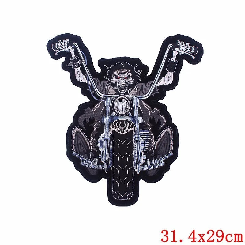 Punk Skull Large Embroidered Biker Patch – Big Wings Back Badge for Jacket
