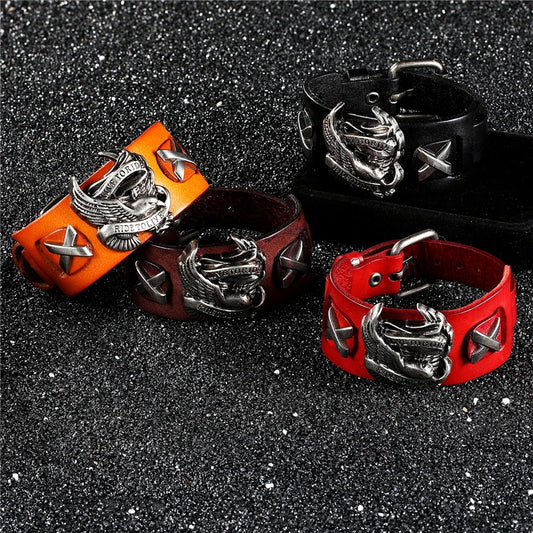 Punk Eagle Leather Bracelet for Men – Rider Style