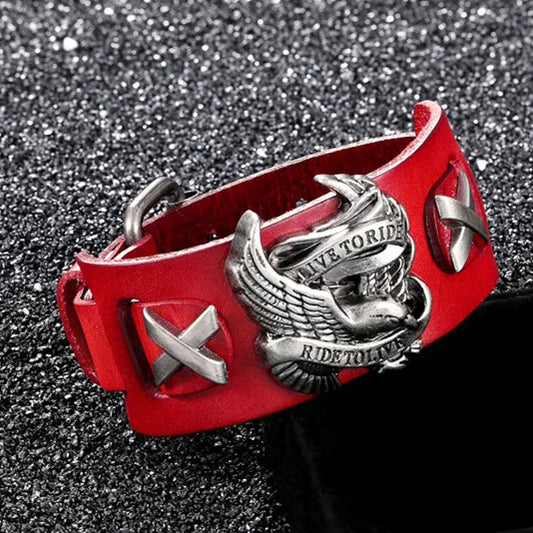 Punk Eagle Leather Bracelet for Men – Rider Style