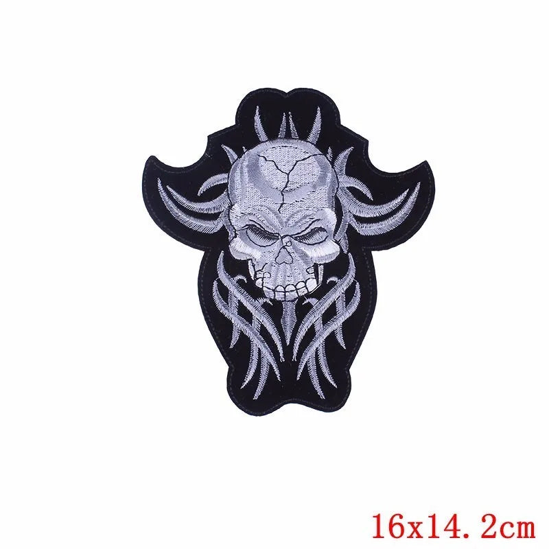 Punk Skull Large Embroidered Biker Patch – Big Wings Back Badge for Jacket