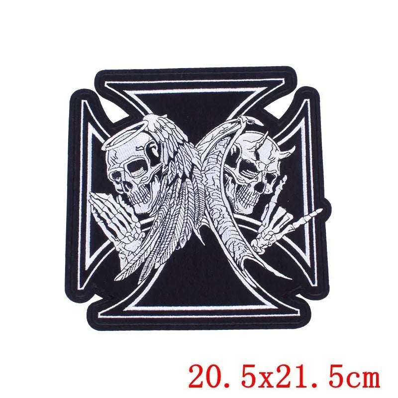 Punk Skull Large Embroidered Biker Patch – Big Wings Back Badge for Jacket