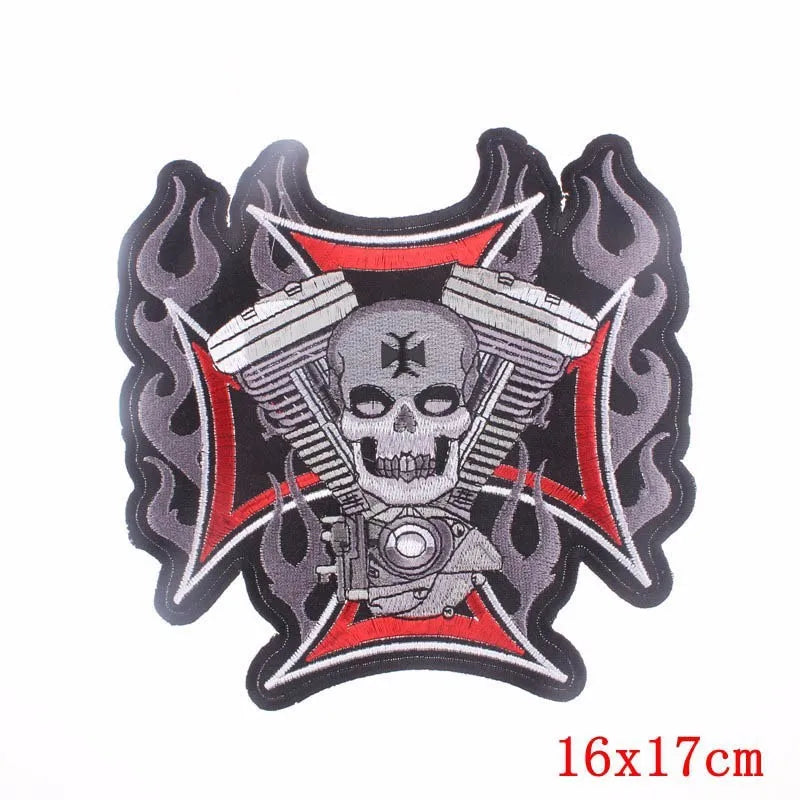 Punk Skull Large Embroidered Biker Patch – Big Wings Back Badge for Jacket