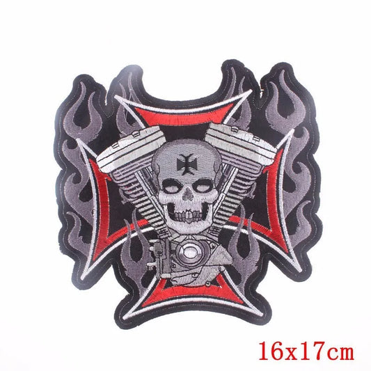 Punk Skull Large Embroidered Biker Patch – Big Wings Back Badge for Jacket