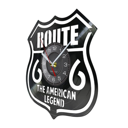 Route 66 Vinyl Record Wall Clock – Laser-Cut Highway Shield with Optional LED Backlight
