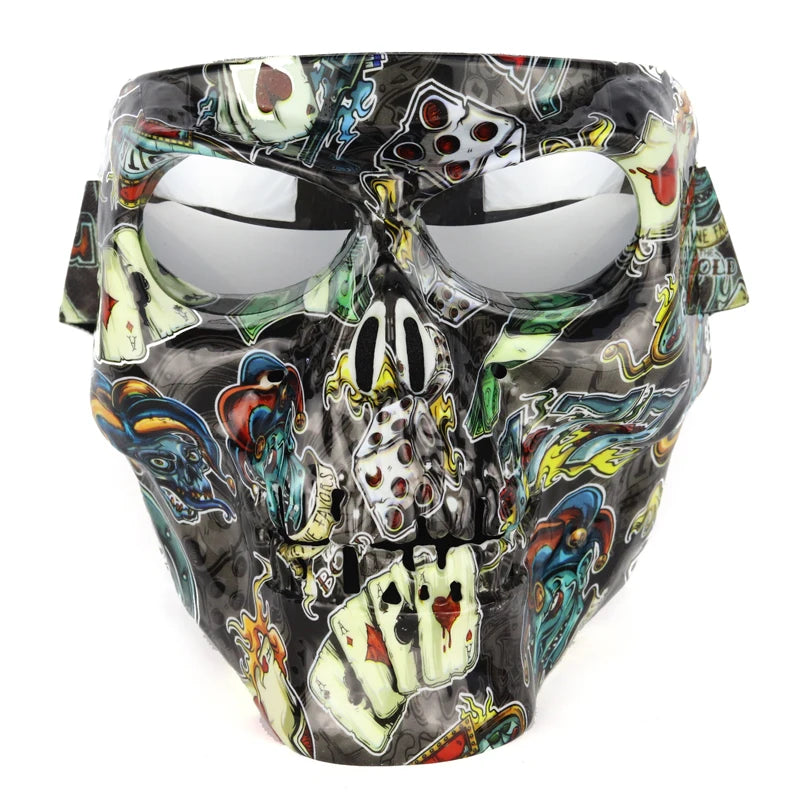 Skull Motorcycle Face Mask with Detachable Goggles – Open Face Helmet