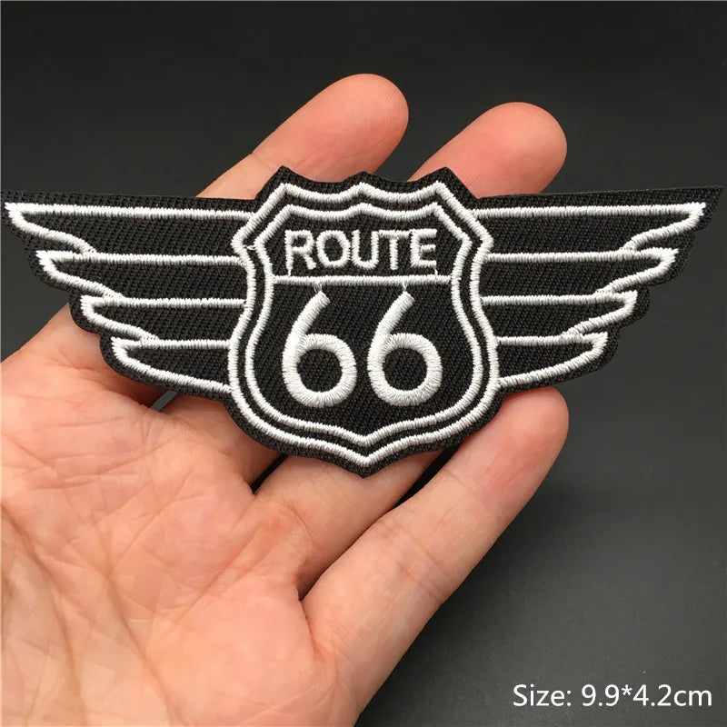 Route 66 Winged Shield Embroidered Iron-On Patch