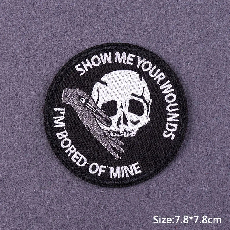 Punk Skull Iron-On Embroidered Patch – Motorcycle Jacket & Clothing Badge