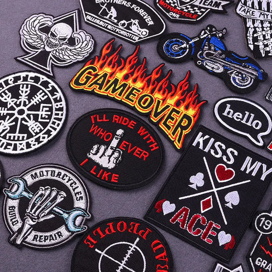Punk Skull Iron-On Embroidered Patch – Motorcycle Jacket & Clothing Badge