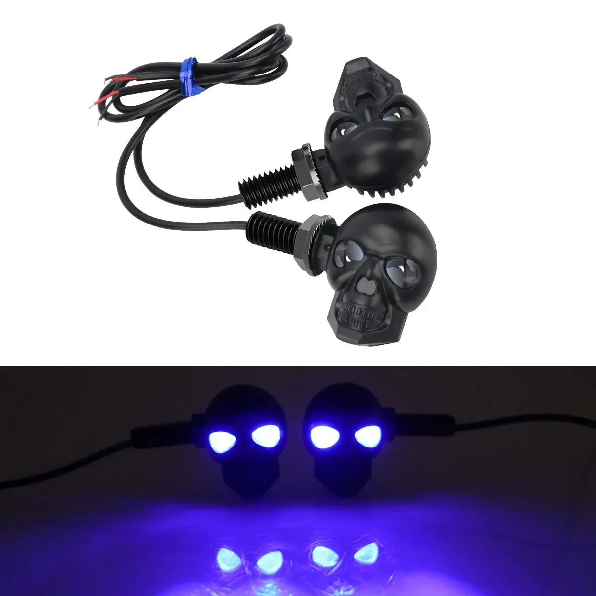 Skull Style LED Motorcycle Turn Signal Indicators – Pair | Blue & Red