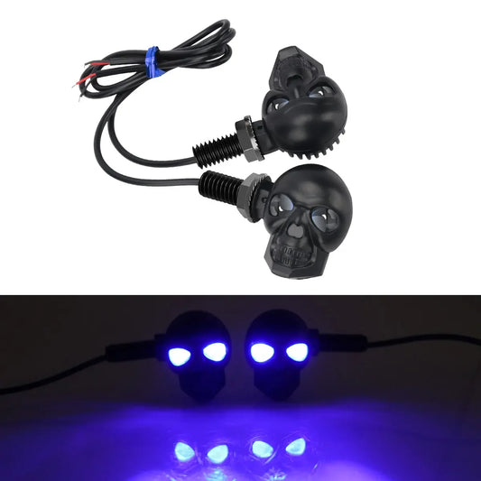 Skull Style LED Motorcycle Turn Signal Indicators – Pair | Blue & Red