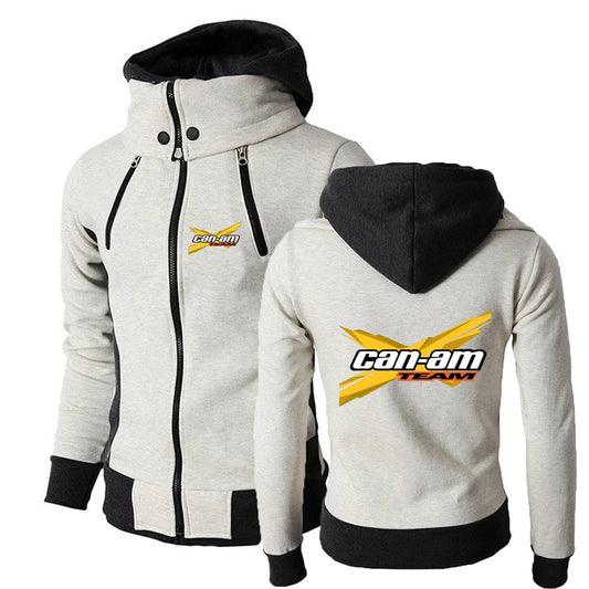 Moto Rider Zip Hoodie – Cotton-Lined Graphic Print Spring & Autumn
