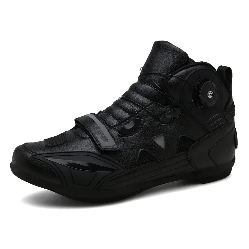 Unisex Leather Motorcycle Ankle Boots – Breathable Mesh Anti-Slip Riding Shoes