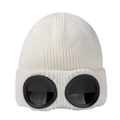 Knitted Winter Beanie with Goggles – Windproof Unisex Ski & Rider Hat