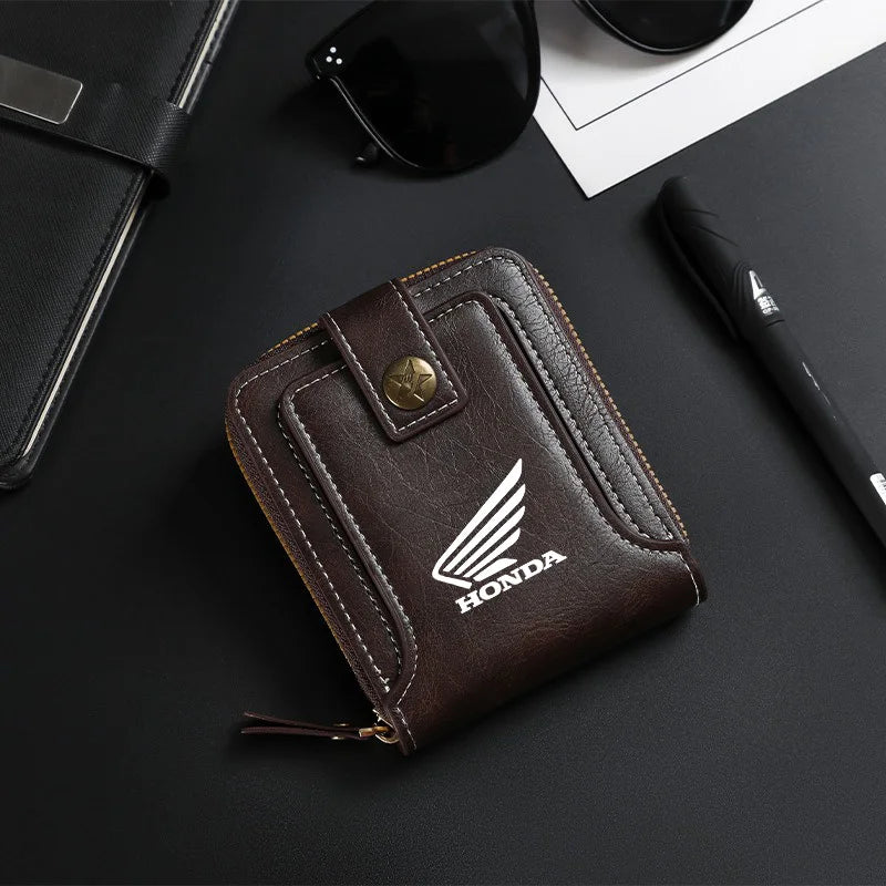 Motorcycle Logo Leather Wallet – Card, License & Money Purse for Riders