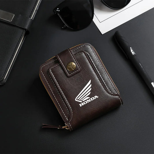 Motorcycle Logo Leather Wallet – Card, License & Money Purse for Riders