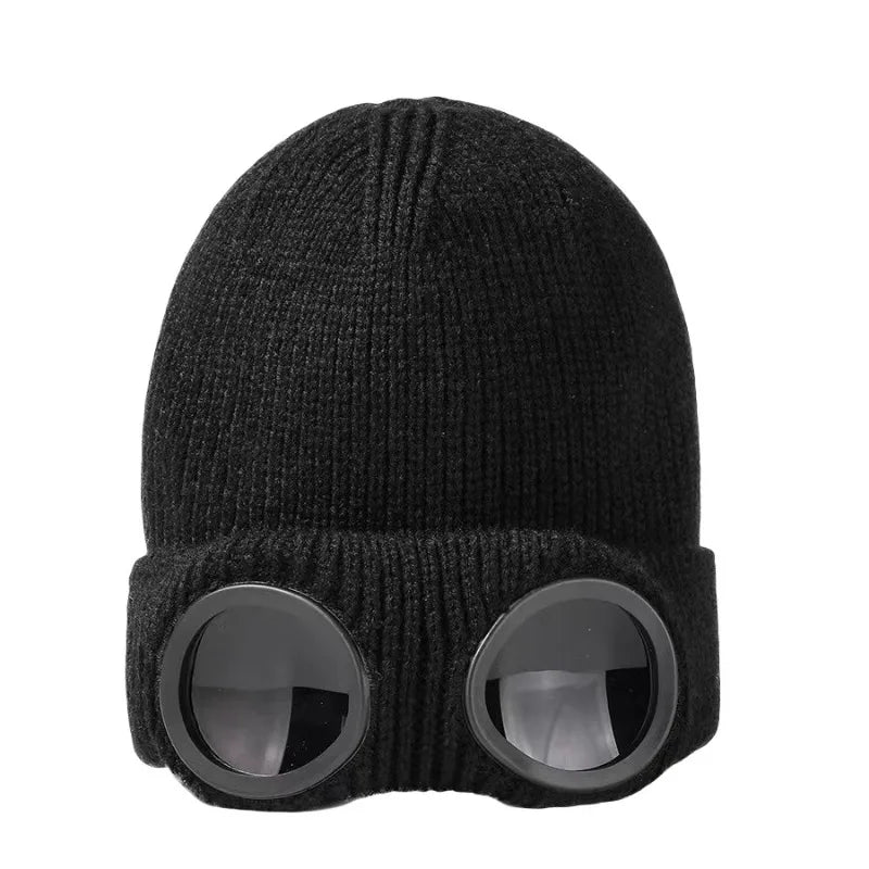 Knitted Winter Beanie with Goggles – Windproof Unisex Ski & Rider Hat