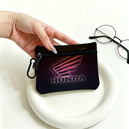 Motorcycle Logo Mini Oxford Coin Purse with Carabiner Hook – Zipper Pouch Key Card Wallet