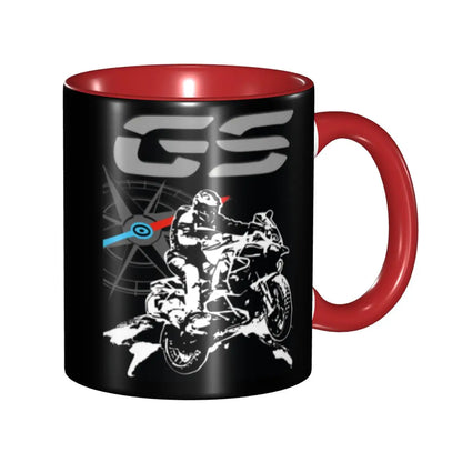 Adventure Motorcycle Ceramic Coffee Mug | Two-Tone Compass Rider Gift