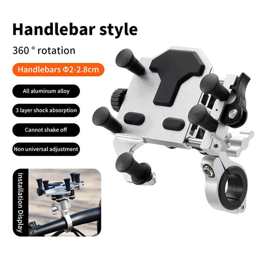 Aluminum Alloy Motorcycle Phone Holder – 360° Shock-Absorbing Navigation Bracket