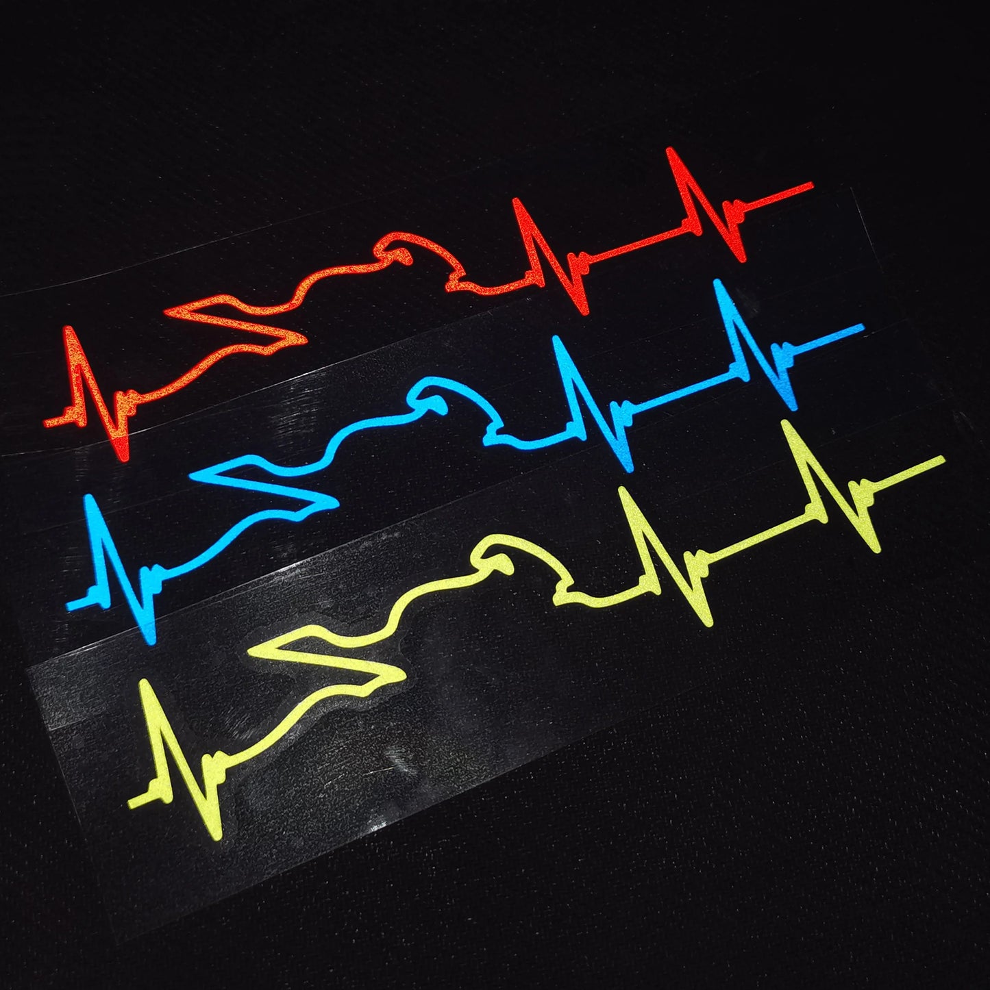 Motorcycle Heartbeat Line Sticker — Waterproof PVC, 16 Colors, Reflective Options