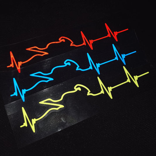 Motorcycle Heartbeat Line Sticker — Waterproof PVC, 16 Colors, Reflective Options