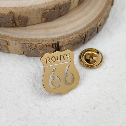 Route 66 Shield Lapel Pin – 316L Stainless Steel Badge