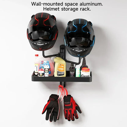 Space Aluminum Motorcycle Helmet Wall Holder – 180° Rotating Ball Display Mount
