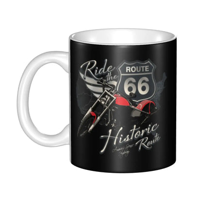 Route 66 Biker Mug – Vintage Motorcycle Ceramic Coffee Cup
