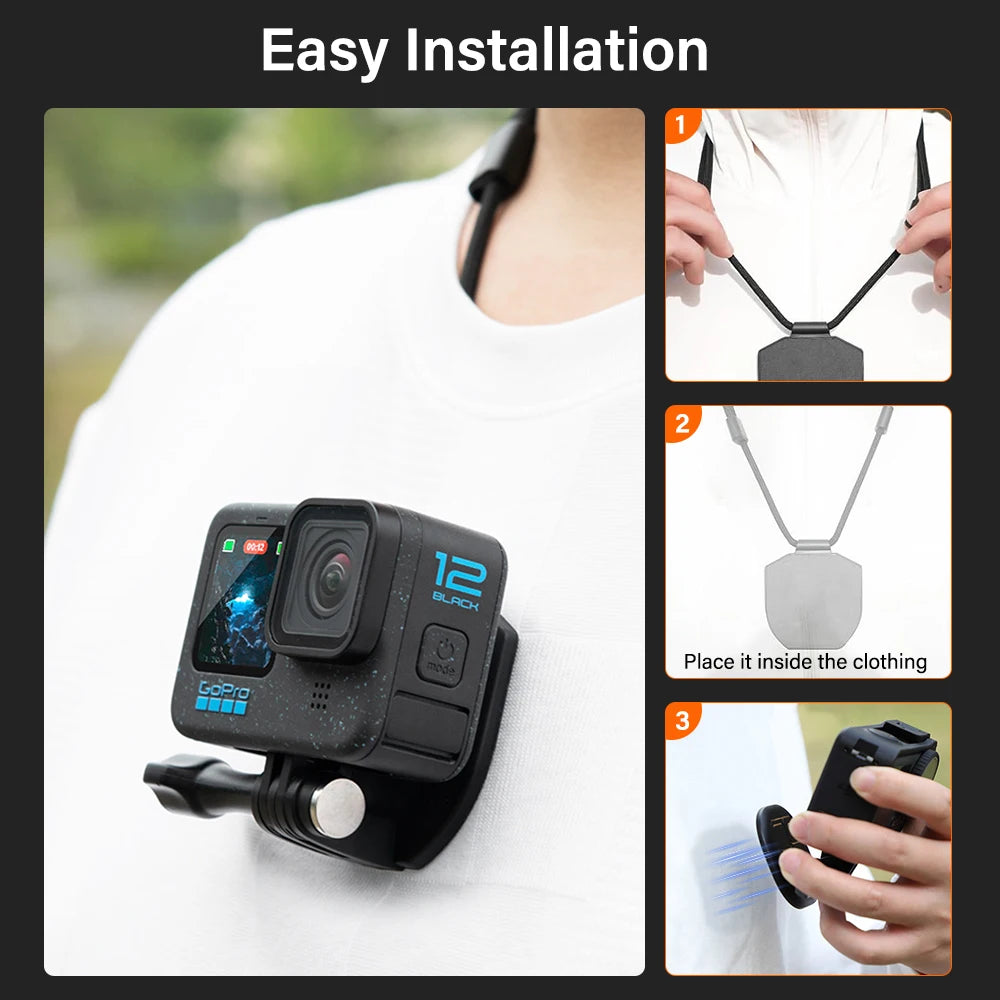 Chest Magnetic Mount for Action Camera – Quick Release Neck Strap Holder