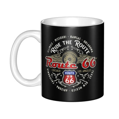 Route 66 Biker Mug – Vintage Motorcycle Ceramic Coffee Cup