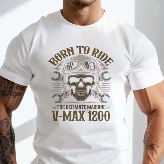 Born to Ride Retro Biker Motorcycle T-Shirt – Men’s 100% Cotton, Black & White