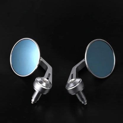 CNC Bar End Motorcycle Mirrors – Blue Anti-Glare Round