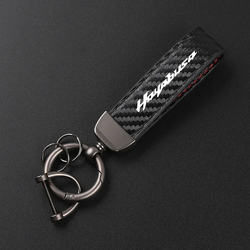 Leather Motorcycle Keychain | Carbon Fiber Style Moto Keyring