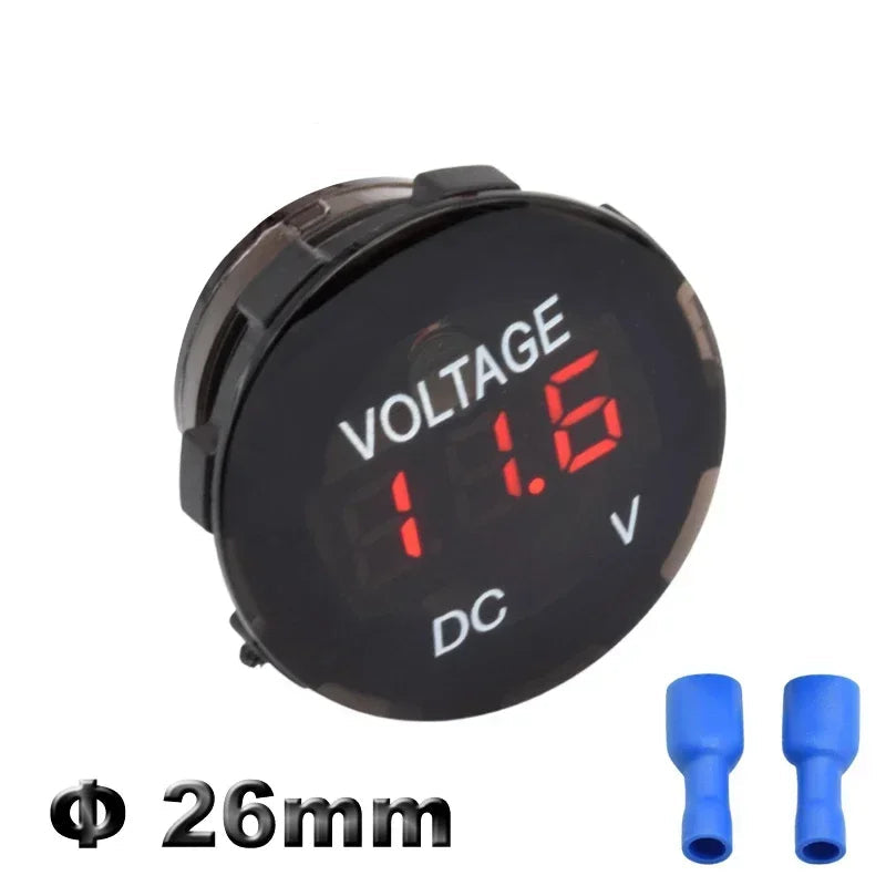 Round LED Digital Voltmeter DC 12V 24V – Panel Voltage Gauge 26mm