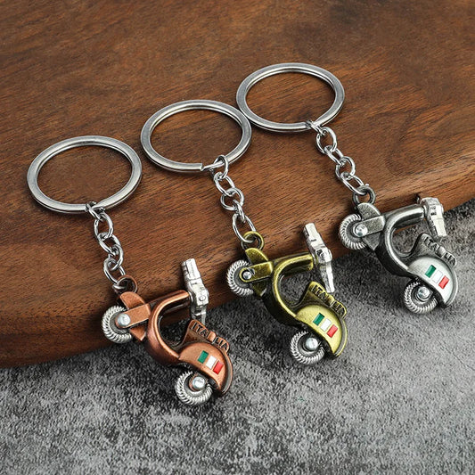 Mini Scooter Keychain – Vintage 3D Metal Moped Key Ring