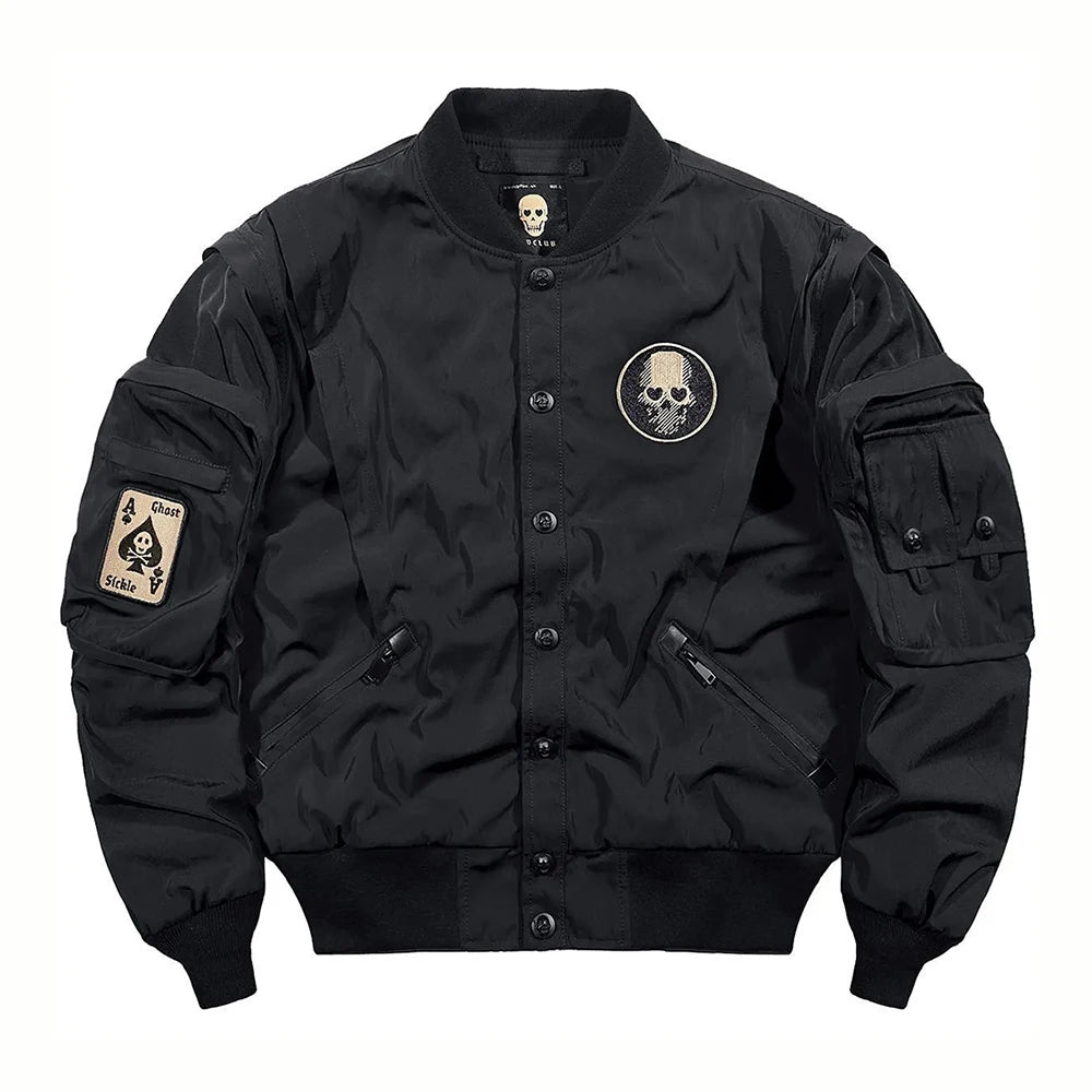 Skull Embroidered Bomber Jacket – Men's Vintage Biker Outerwear
