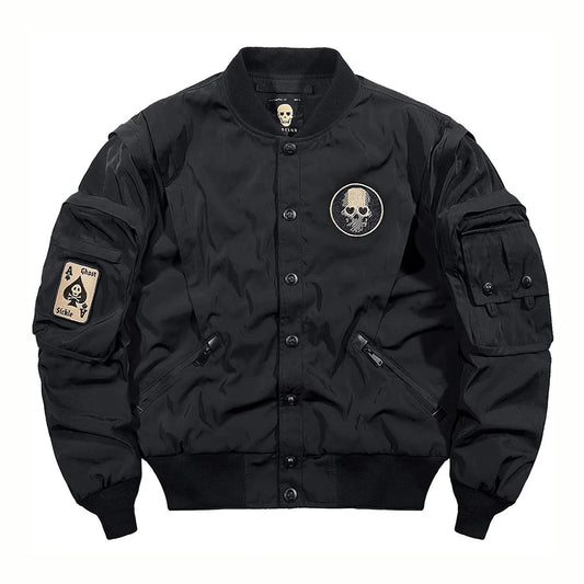 Skull Embroidered Bomber Jacket – Men's Vintage Biker Outerwear