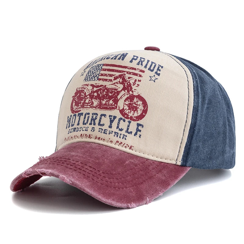Vintage Motorcycle Print Baseball Cap – Washed Cotton Dad Hat