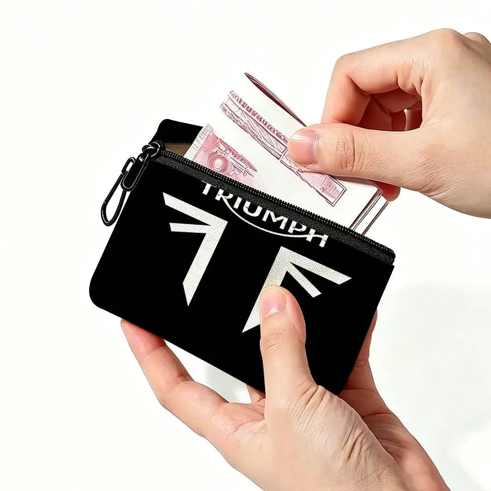 Motorcycle Print Oxford Coin Purse – Mini Zipper Pouch with Carabiner Hook