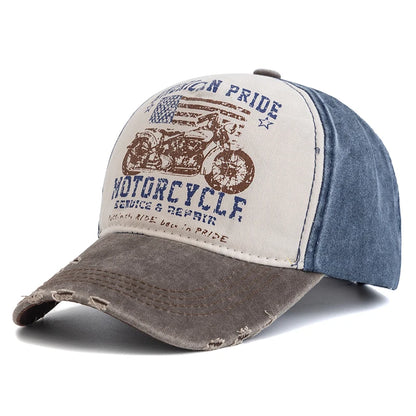 Vintage Motorcycle Print Baseball Cap – Washed Cotton Dad Hat