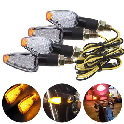 Motorcycle LED Turn Signals – Fishscale Bullet Style Amber 4pc Set