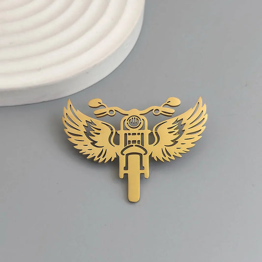 Winged Motorcycle Brooch Lapel Pin — Stainless Steel