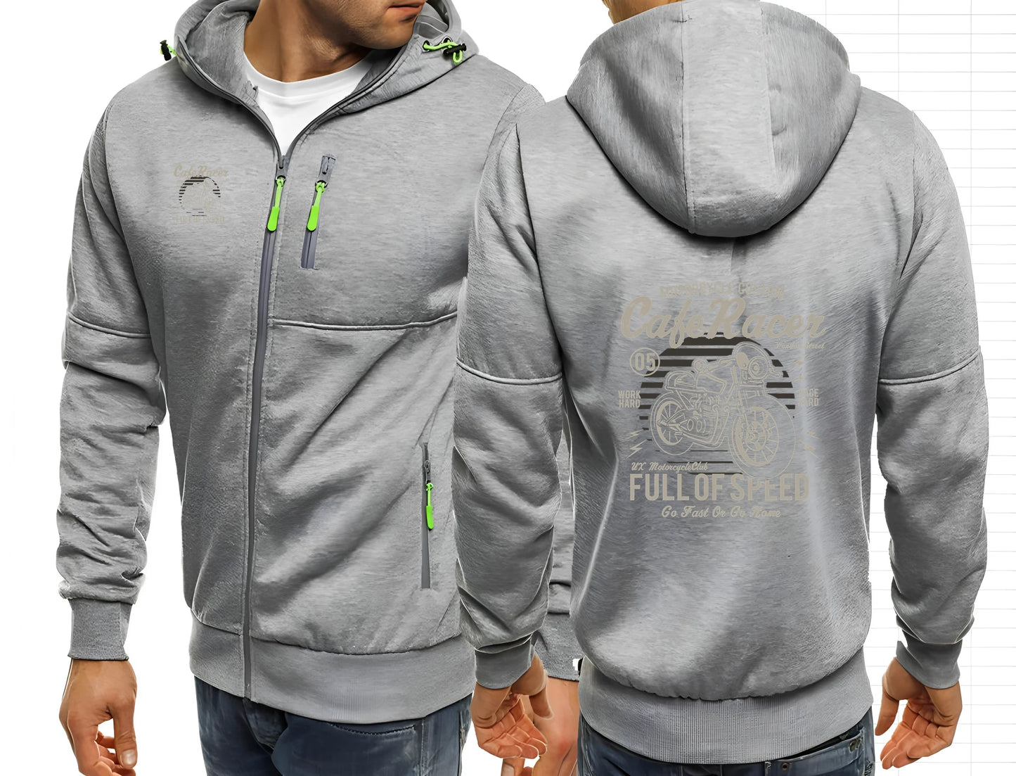 Cafe Racer Full of Speed Vintage Motorcycle Zip Hoodie