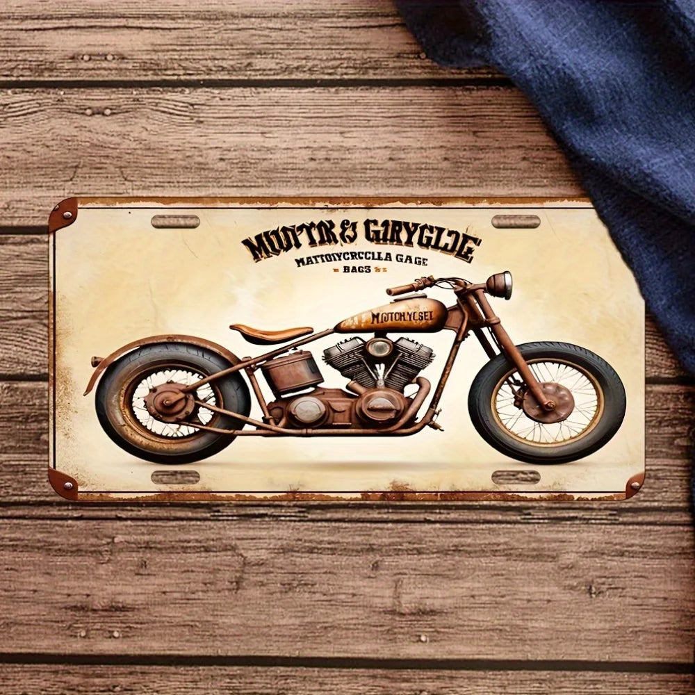 Letrero metálico vintage de garaje para motocicleta – placa de pared retro estilo bobber, 15×30 cm