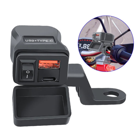 Motorcycle USB Fast Charger – Waterproof Type-C Port with ON/OFF Switch