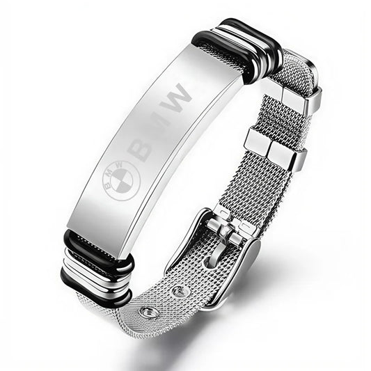 Adjustable Stainless Steel Motorsport Bracelet – Silver & Black