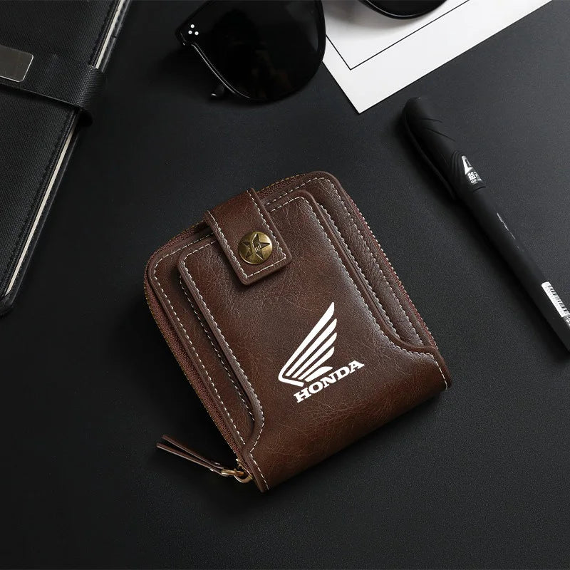 Motorcycle Logo Leather Wallet – Card, License & Money Purse for Riders